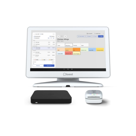Toast POS System Countertop Starter Kit with white touchscreen terminal, payment reader, and router