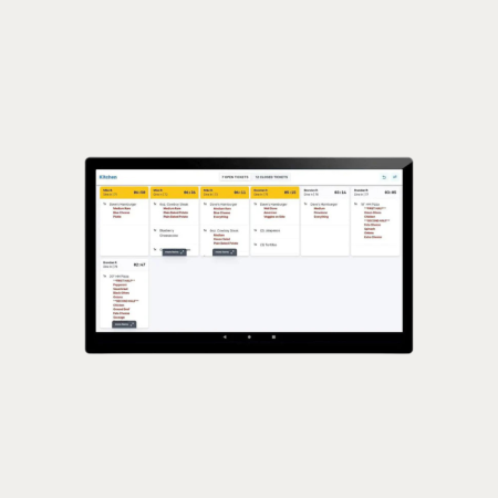 CAKE KDS Kitchen Display System showing active restaurant order tickets