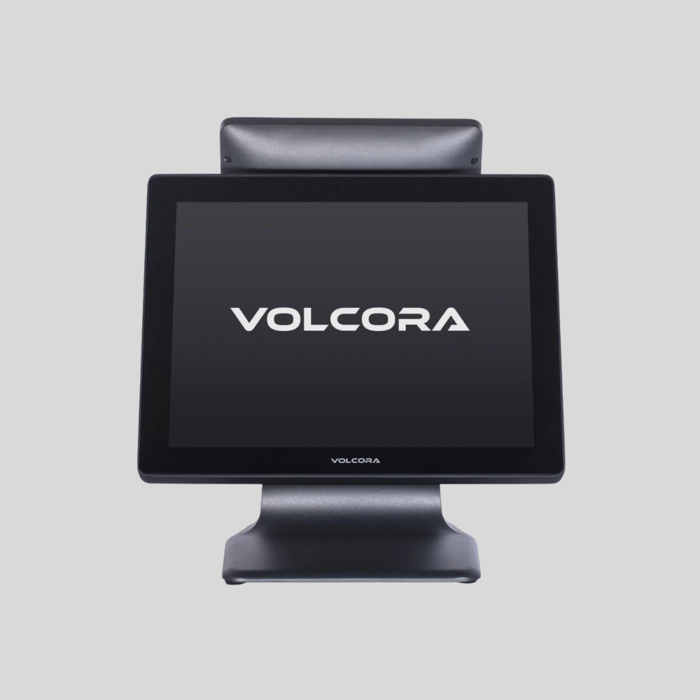 Volcora POS Terminal Standard Petite - Compact 15" Touchscreen with Intel Core i5 and Windows 11 Pro, ideal for restaurants and retail stores.