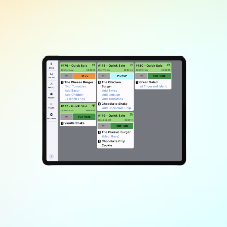 Kitchen display screen showing real-time restaurant order tickets on SpotOn KDS system