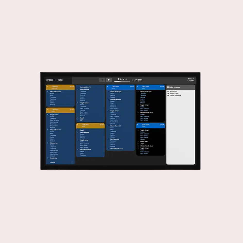 Lavu KDS System – Epson Monitor Display with Real-Time Order Tracking & Customizable Interface